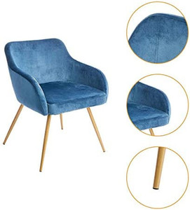lot 7358 image: CangLong Accent Dinning Sofa Armchair Elegant Velvet Mid-Back Support Modern Upholstered Living Room Leisure Chairs for Bedroom, Blue