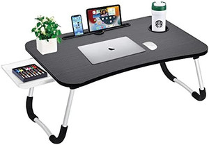 lot 7363 image: Laptop Bed Desk Table Tray Stand with Cup HolderDrawer for BedSofaCouchStudyReadingWriting On Low Sitting Floor Large Portable Foldable Lap Desk Bed Trays for Eating and laptops(blackwalnut)