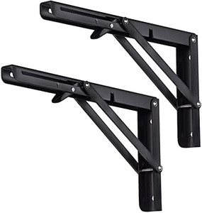 lot 7367 image: Black Folding Shelf Brackets,Space Saving DIY Bracket,Heavy Duty Black Folding Shelf Brackets 12 Inch,Pack of 2 Folding Shelf Hinge Wall Mounted,Max Load 132Lb (Black)