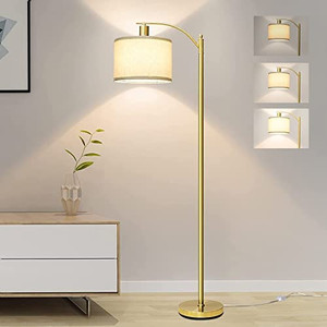 lot 7385 image: Gold Led Floor Lamp with Dimmer, Fully Dimmable Standing Lamp, Bright Couch Reading Light with Hanging Lampshade and Sturdy Base, Tall Pole Lamp for Living Room, Bedroom, Corner, 8W LED Bulb Included