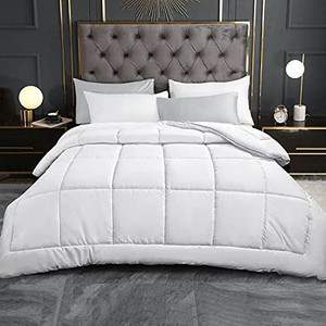 lot 8305 image: EDOW Comforter Duvet Insert, Plush White Down Alternative Quilted Stand Alone Bedding Comforter with 4 Corner Tabs for All Season, Box Stitched, Machine Washable. (White, Queen)