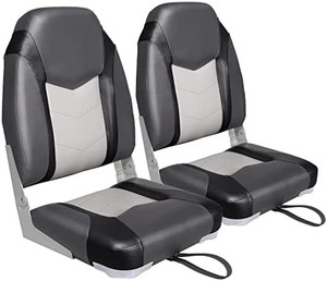 lot 8310 image: $$160 RETAIL-- Leader Accessories A Pair of Elite LowHigh Back Folding Fishing Boat Seat (2 Seats) (BlackLight GreyCharcoal)