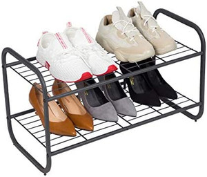 lot 8311 image: 2-Tier Metal Shoe Rack, Free Standing Shoe Storage Organizer, Wire Grid Shoe Tower for Closet Bedroom , Entryway, Gunmetal