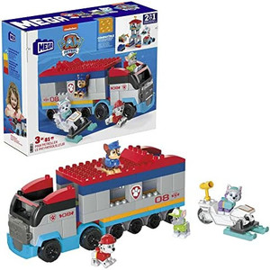 lot 8313 image: $$53 RETAIL --Mega Nickelodeon PAW Patrol Nickelodeon PAW Patroller Building Set with Chase, Marshall, Rocky and Everest Figures, and 76 jr Bricks and Pieces, Toy Gift Set for Ages 3 and up Amazon Exclusive