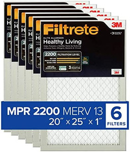 lot 8320 image: $$140 RETAIL--Filtrete 20x20x1, AC Furnace Air Filter, MPR 2200, Healthy Living Elite Allergen, 6-Pack (exact dimensions 19.69 x 19.69 x 0.78)