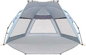 lot 8322 image: Easthills Outdoors Coastview Classic L 2-4 Person Beach Tent Quick Setup Instant Anti UV Double Silver Coated Sun Shelter with Extended Floor & Big Window Sky Blue