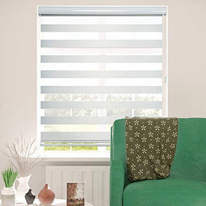 lot 8330 image: SHADESU Custom Blinds for Windows Dual Layer Zebra Roller Shades Light Filtering Sheer Window Treatments Privacy Light Control for Day and Night ( Maxium Height 72inch) (White Color) (Width 35inch)