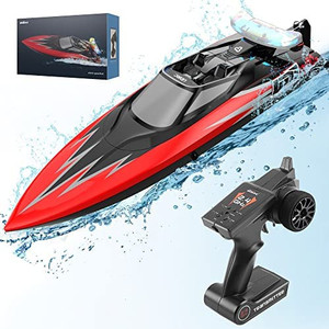 lot 8332 image: Cheerwing RC Boat with LED Light , 20mph Remote Control Boat for Pools and Lakes, 2.4 GHz Large Racing Boats for Adults and Kids