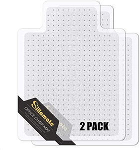 lot 8341 image: $$67 RETAIL--Sillamate 2 Pack 36 x 48 Office Chair Mat for Carpeted Floors, Flat Packed, Easy Lay Flat, Heavy Duty Floor Mat,Eco-Friendly Series Studded Carpet Desk Chair Mats