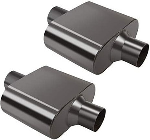 lot 8355 image: Pair of Single Chamber Performance Race Muffler 2.5 Center  Center Universal Muffler (2.5 Inch)