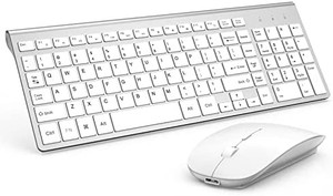 lot 8369 image: Wireless Keyboard and Mouse Combo, Gamcatz Ultra Thin Full Size Keyboard with Number Pad and Rechargeable Slient Click Mouse for Mac iMac MacBook Air PC Laptop Tablet Computer Windows-Silver White