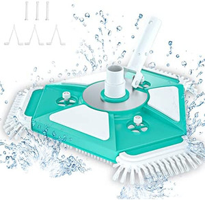 lot 8370 image: POOLKEY Upgraded Heavy Duty Pool Vacuum Head, Deluxe 15 Triangular Shape with 18 Bottom & Corner Brushes, Wheels, 360° Rotatable Pole Connector Pool Vacuum Head for Above Ground Pool Inground Pools