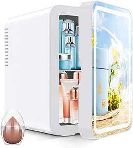 lot 8374 image: COOSEON LED Mirrored Beauty Fridge, Mini Fridge 6 Liters8 Can With Makeup Sponge, ACDC Thermoelectric Cooler and Heater, Suitable for Bedroom, Car, Used for Skin care, Makeup