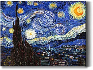 lot 8385 image: Van Gogh Series Impressionist Home Decor Wall Art Blue Starry Night Print Canvas Framed Wall Decor Large Wall Painting for Living Room Bedroom Bathroom Dining Room Wall Decoration Picture 18 x 24 Inch