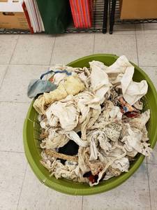 lot 5428 image: clothes basket full of antique doiliesfabric