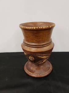 lot 5555 image: hand carved wood urnplantervase