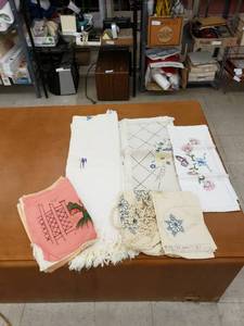 lot 5672 image: cross stitched tableclothsscarves