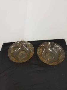 lot 5745 image: pair old yellow etched flower bowls