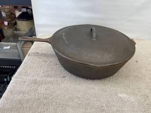 lot 9094 image: large deep cast iron skillet & lid