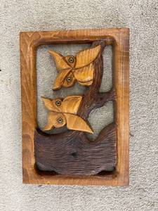 lot 9102 image: hand carved owls