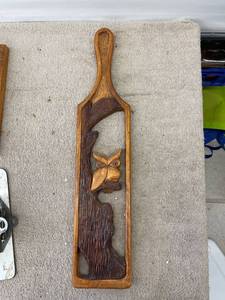 lot 9103 image: hand carved owl paddle