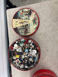 lot 9110 image: vintage fruit cake tin of buttons