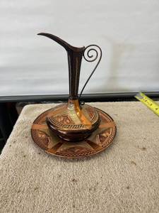 lot 9122 image: copper etched plate & pitcher