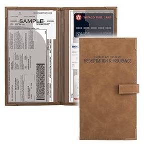 lot 25142 image: Auto Insurance and Registration Card Holder - Vehicle Glove Box Document Organizer - Car Essential Paperwork Holder for DMV, AAA, Contact Information Cards - Premium PU Leather Wallet Case - Brown