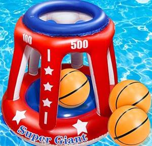 lot 26878 image: American Flag 4 In 1 Set Giant 36 Inflatable Pool Basketball Hoop with 3 Balls 6 Score Hole Swimming Pool Party Game Toys Kids Adults Family Volleyball Beach Ball Toss Game Summer Outdoor Water Toy