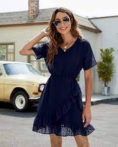lot 8640 image: BONTIME Babydolll Chiffon V-Neck Short Sleeve Dress (Size XL)