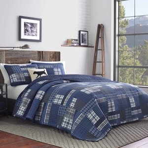 lot 59588 image: Eddie Bauer Eastmont Navy Reversible 2-Piece Twin Quilt Set Bedding