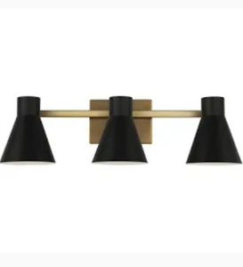 lot 59593 image: Mid Century Modern 3-light Bathroom Vanity Light, Black & Gold