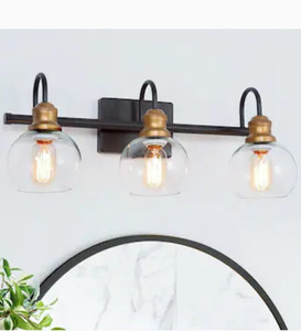 lot 59602 image: NC Charm 22.5-in 3-Light Black and Gold Modern Farmhouse Vanity Light Bar