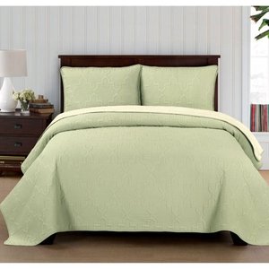 lot 59625 image: Embroidered Reversible Quilt Set, Twin, IvorySage