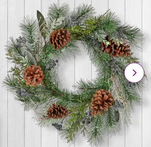lot 59630 image: 24 Iced Hard Needle Blueberry & pinecone Wreath