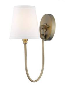 lot 59631 image: Antique Brass Simple 1-light Wall Sconce With White Shade Ul Damp Warm Look