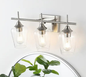 lot 59633 image: GetLedel 3-Light Vanity Light Sconce With Clear Glass Shades - Nickel