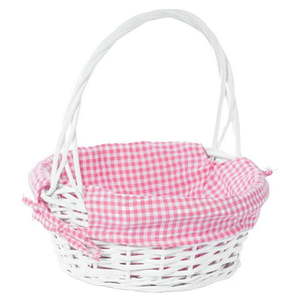 lot 59635 image: Vintiquewise QI003820PK.S 11.25 x 13 in. Round Willow Gift Basket with Pink Gingham Liner & Handle White - Small