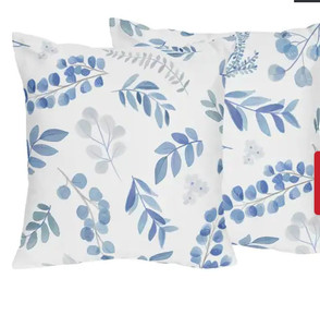 lot 59643 image: Floral Leaf 18in Decorative Accent Throw Pillows (Set of 2) - Blue Grey White
