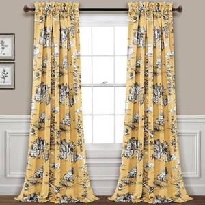 lot 59649 image: 2 Sets of 2 (95x52) French Country Toile Light Filtering Window Curtain Panels YellowGray - Lush D�cor