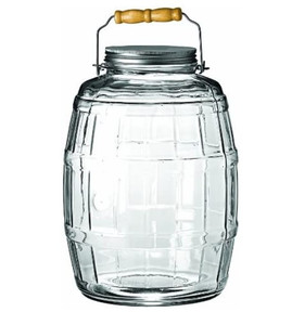 lot 59652 image: Anchor Hocking 2.5-Gallon Glass Barrel Jar with Lid, Brushed Aluminum, Set of 1