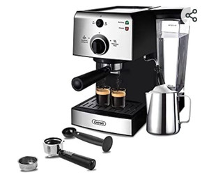 lot 59657 image: Gevi 15 Bar Espresso Machine, Espresso and Cappuccino Machine for Home, with Manual Milk Frother Steam Wand, 1.2L Removable water tank, Silver  Stainless, 1350W