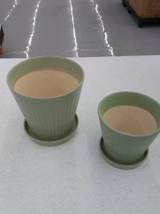 lot 59662 image: Fairy Lavia Ceramic Planter, Set of 2, Pastel Green