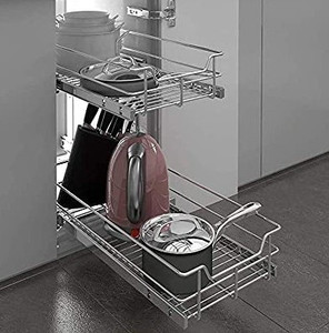 lot 59670 image: Din Don 2 Tier Wire Basket Pull Out Organizer Shelf Sliding Drawer Storage