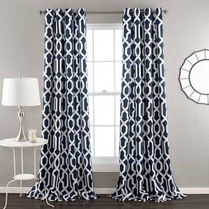 lot 59728 image: Lush Decor Edward Trellis Room Darkening, 95 x 52 Inch, Trellis Navy, Metal Grommets, 4 Panels Total