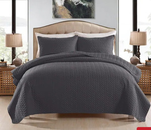 lot 59736 image: 3-piece Fashionable Solid Embossed Quilt Set Bedspread Cover - DGrey basket weave - King