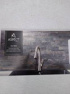 lot 59738 image: Aspect Iron Slate - 1-Piece- 5.9 x 23.6 Peel and Stick Stone Backsplash Tile. 14 tiles