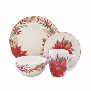 lot 59747 image: American Atelier Poinsettia Party Round Porcelain 16-Piece Dinnerware Set