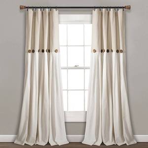 lot 59761 image: 108x40 Farmhouse Linen Button Light Filtering Window Curtain Panel Linen - Lush D�cor, Pack of 3