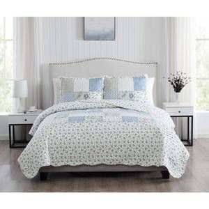 lot 59787 image: MHF Home Beatrice Blue Reversible Quilt Set, King